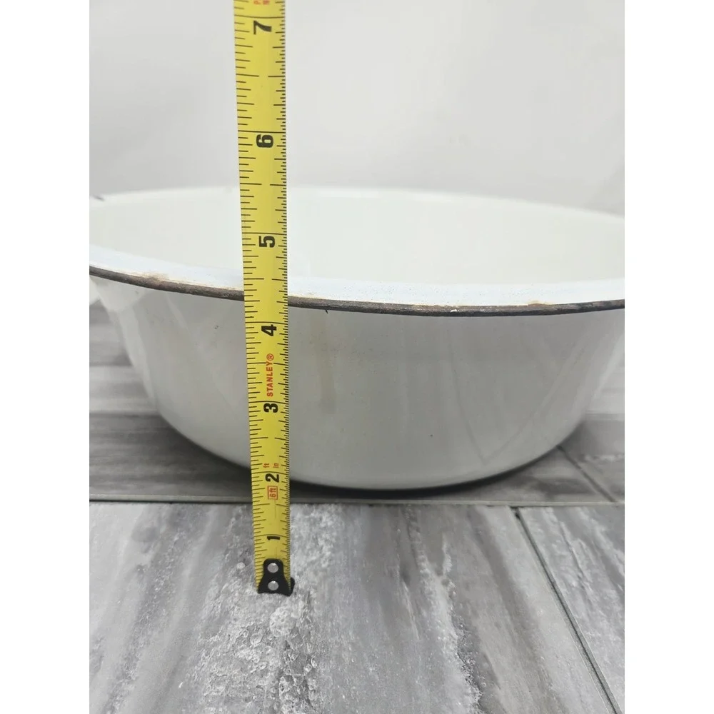 VTG White Black Enamelware Basin Bowl Antique Primitive Large 15